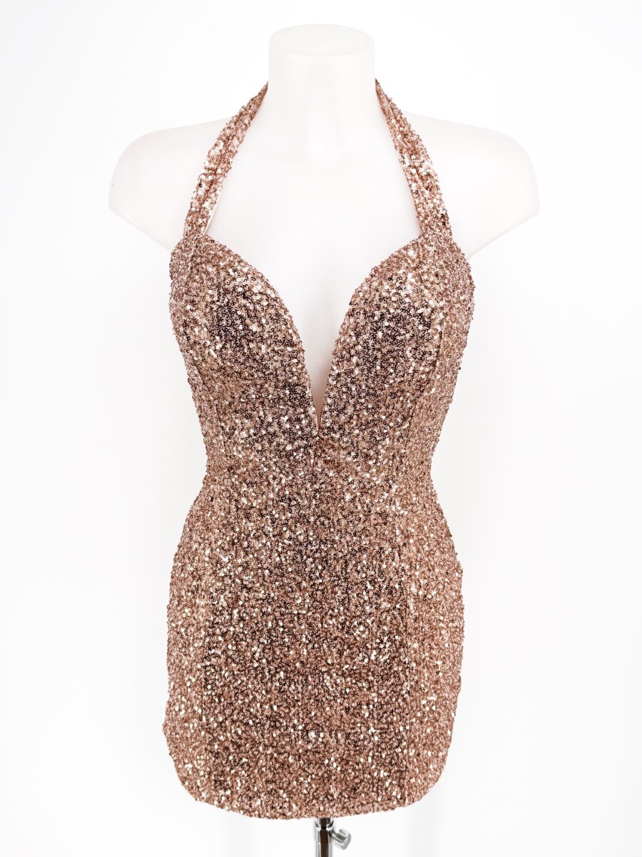 Vestido Lentejuelas Escote Corto - Imagen 3
