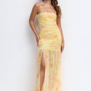 Vestido Tul Palabra Honor Estampado