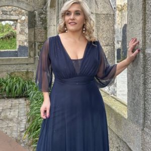 Vestido Tul Basic Manga Larga Brillos