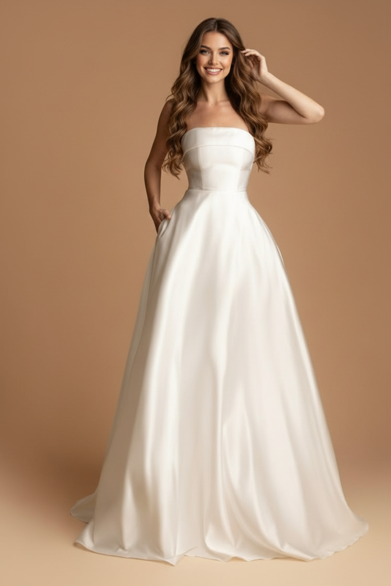 Vestido Novia Palabra Honor Bolsillos - Imagen 2
