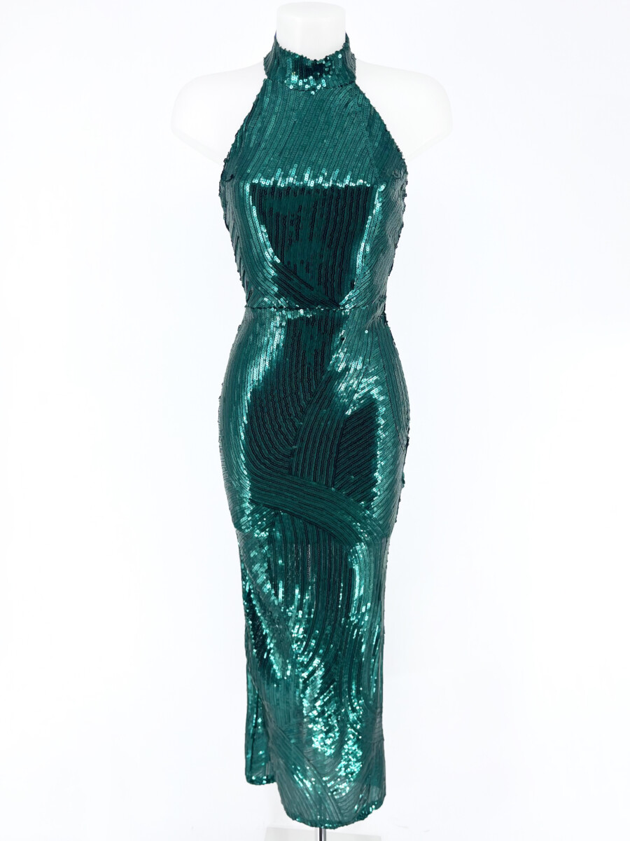 Vestido Halter Lentejuelas Largo - Imagen 6