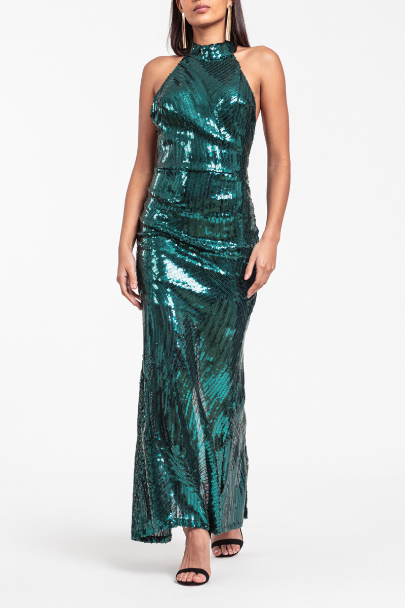 Vestido Halter Lentejuelas Largo - Imagen 4