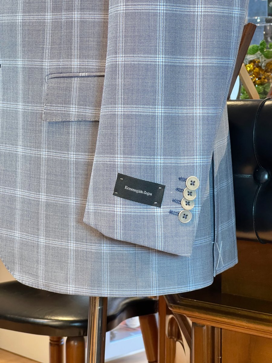 Americana de lana virgen Ermenegildo Zegna – Cuadro ventana gris claro - Imagen 5