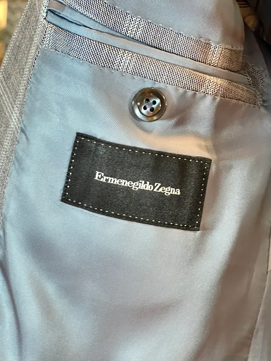 Americana de lana virgen Ermenegildo Zegna – Cuadro ventana gris claro - Imagen 3