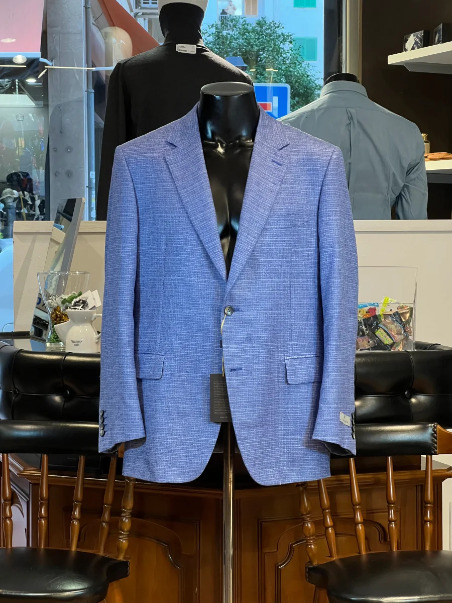 Americana Canali Exclusive – Seda y Cashmere azul texturizado - Imagen 2