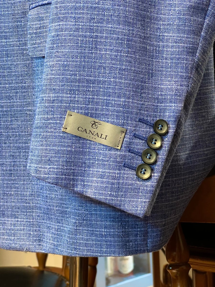 Americana Canali Exclusive – Seda y Cashmere azul texturizado - Imagen 3