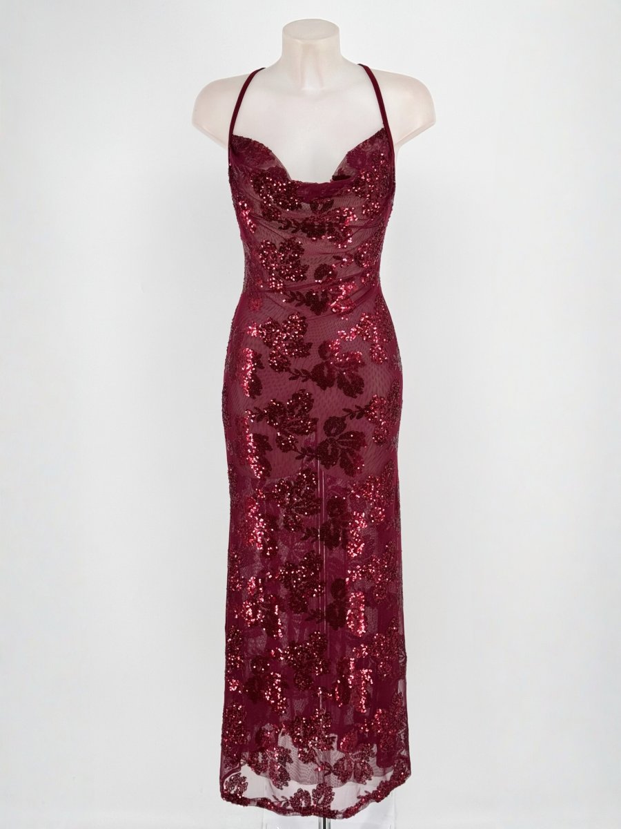 Vestido Lentejuelas Flores Largo - Imagen 6