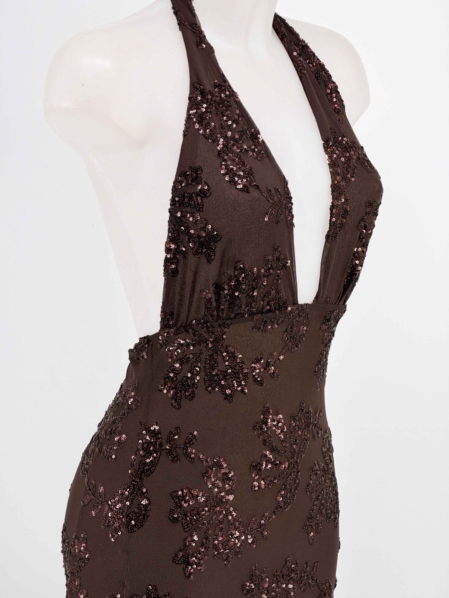 Vestido Lentejuelas Flores Atado Cuello - Imagen 7