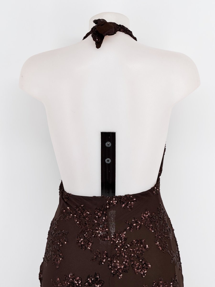 Vestido Lentejuelas Flores Atado Cuello - Imagen 6