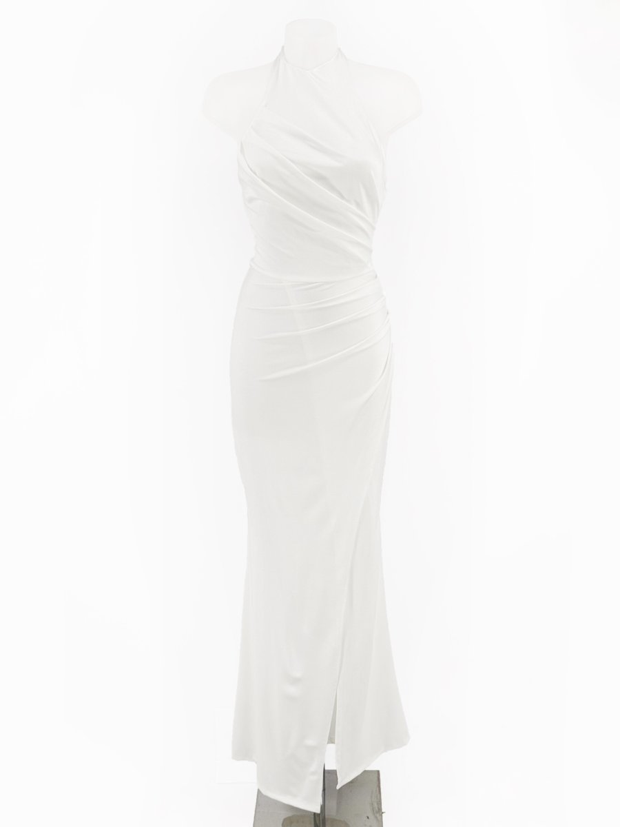 Vestido Seda Halter Drapeado Novia - Imagen 2