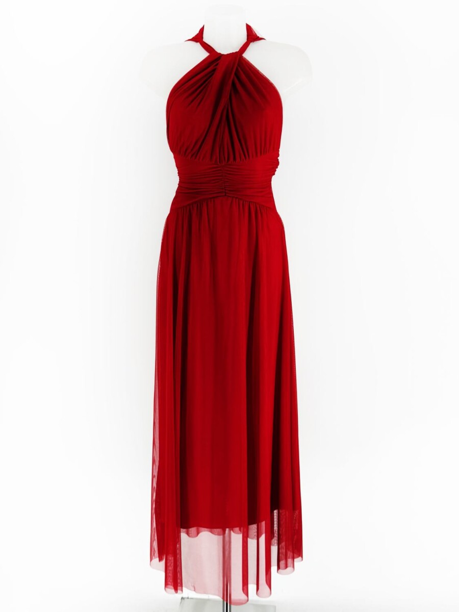 Vestido Tul Halter Abertura Pecho - Imagen 4
