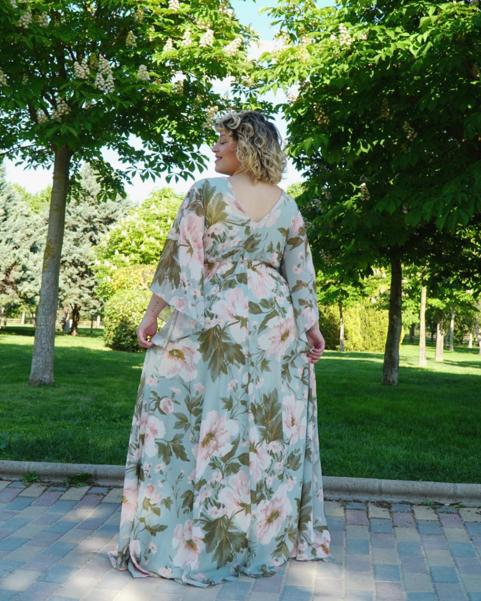 Vestido Gasa Mangas Estampado Curvy - Imagen 7