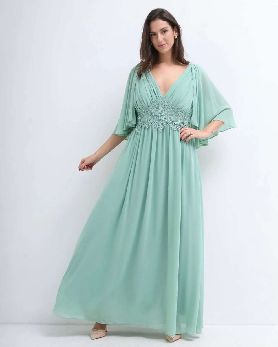 Vestido Capa Cintura Flores Curvy - Imagen 7