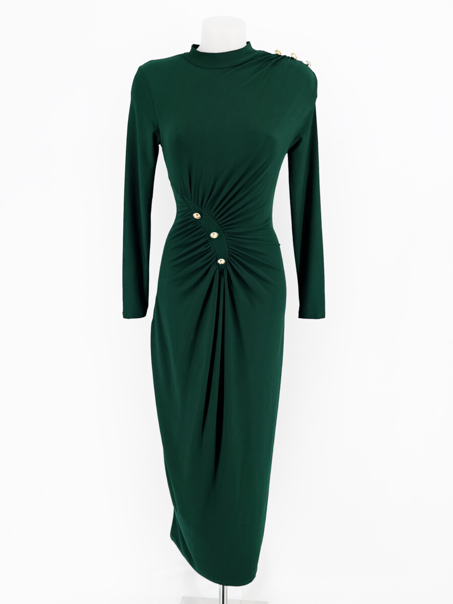 Vestido Drapeado Botones Largo - Imagen 7
