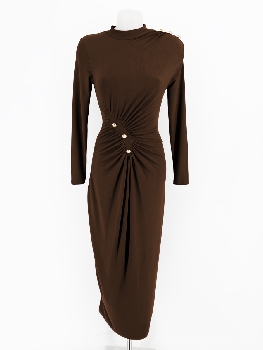 Vestido Drapeado Botones Largo - Imagen 3