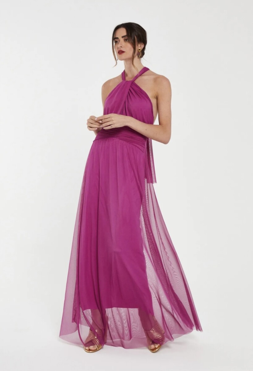 Vestido Tul Halter Abertura Pecho - Imagen 8