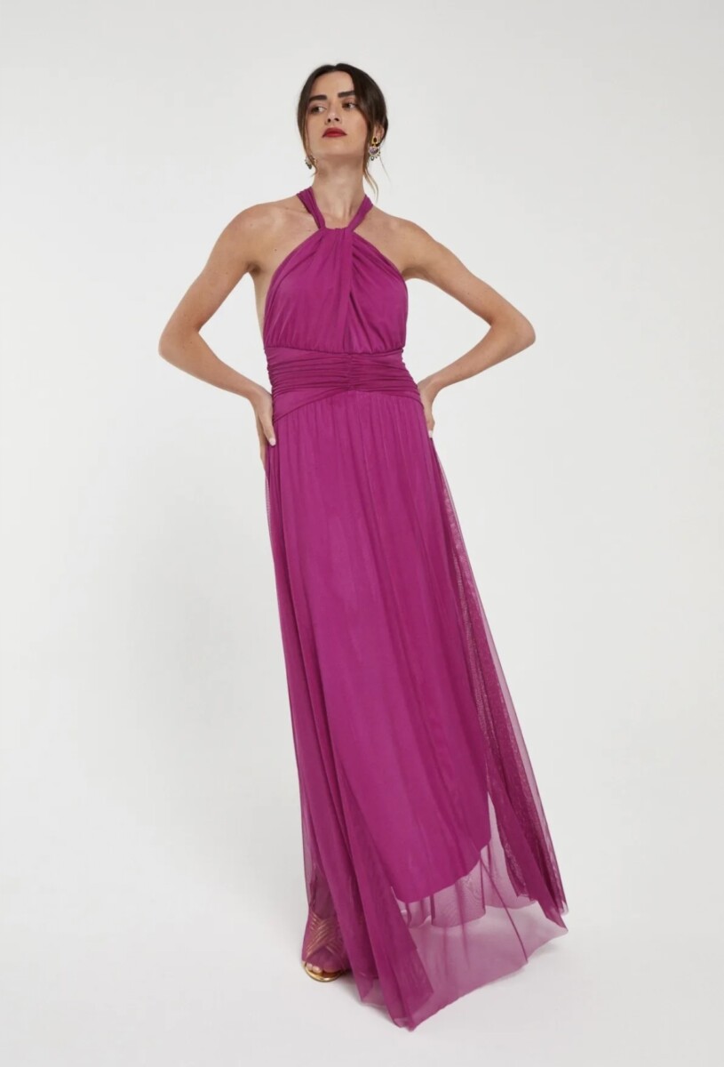 Vestido Tul Halter Abertura Pecho - Imagen 6