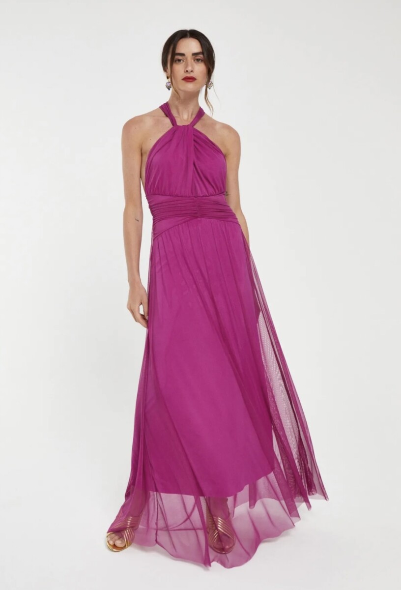 Vestido Tul Halter Abertura Pecho - Imagen 5