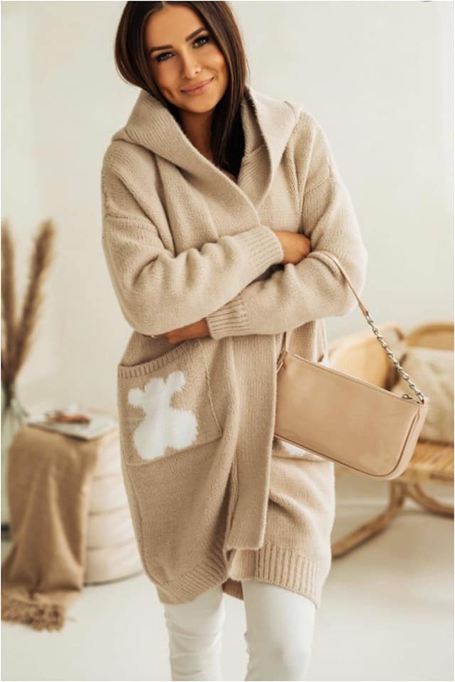 Chaqueta punto mujer estampado oso - Imagen 3