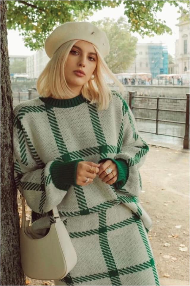 Conjunto mujer falda y jersey cuadros - Imagen 3