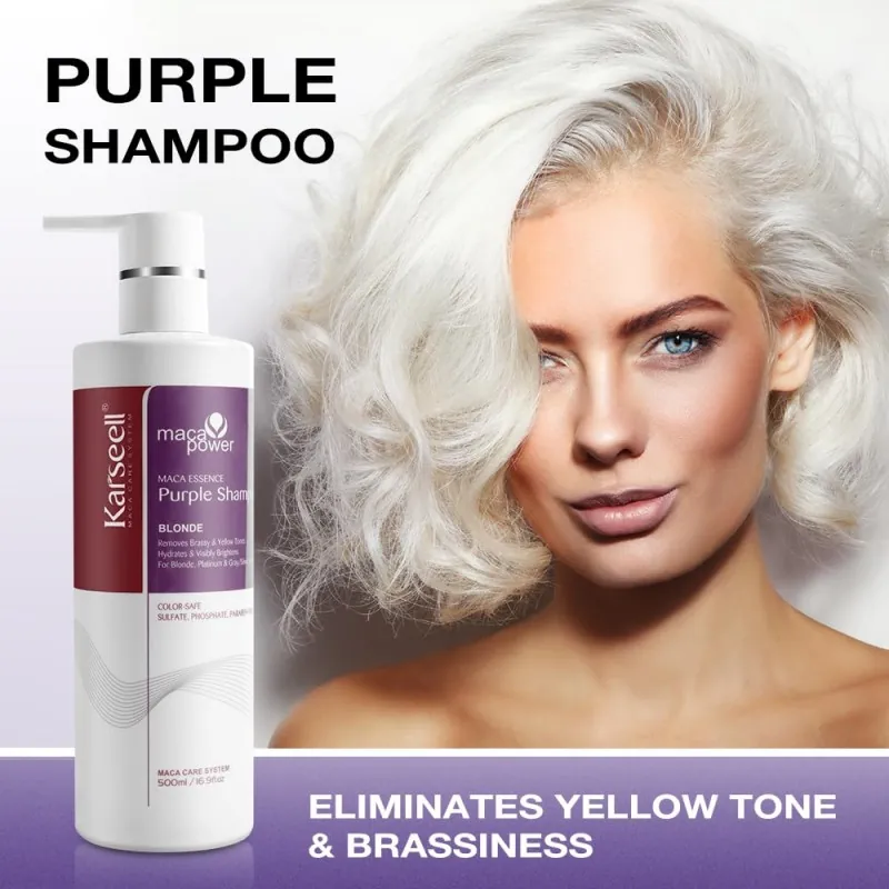 Karseell Purple Shampoo Blonde – 500 ml Shampoo matizador para rubios, platinados y cabellos con mechas - Imagen 4