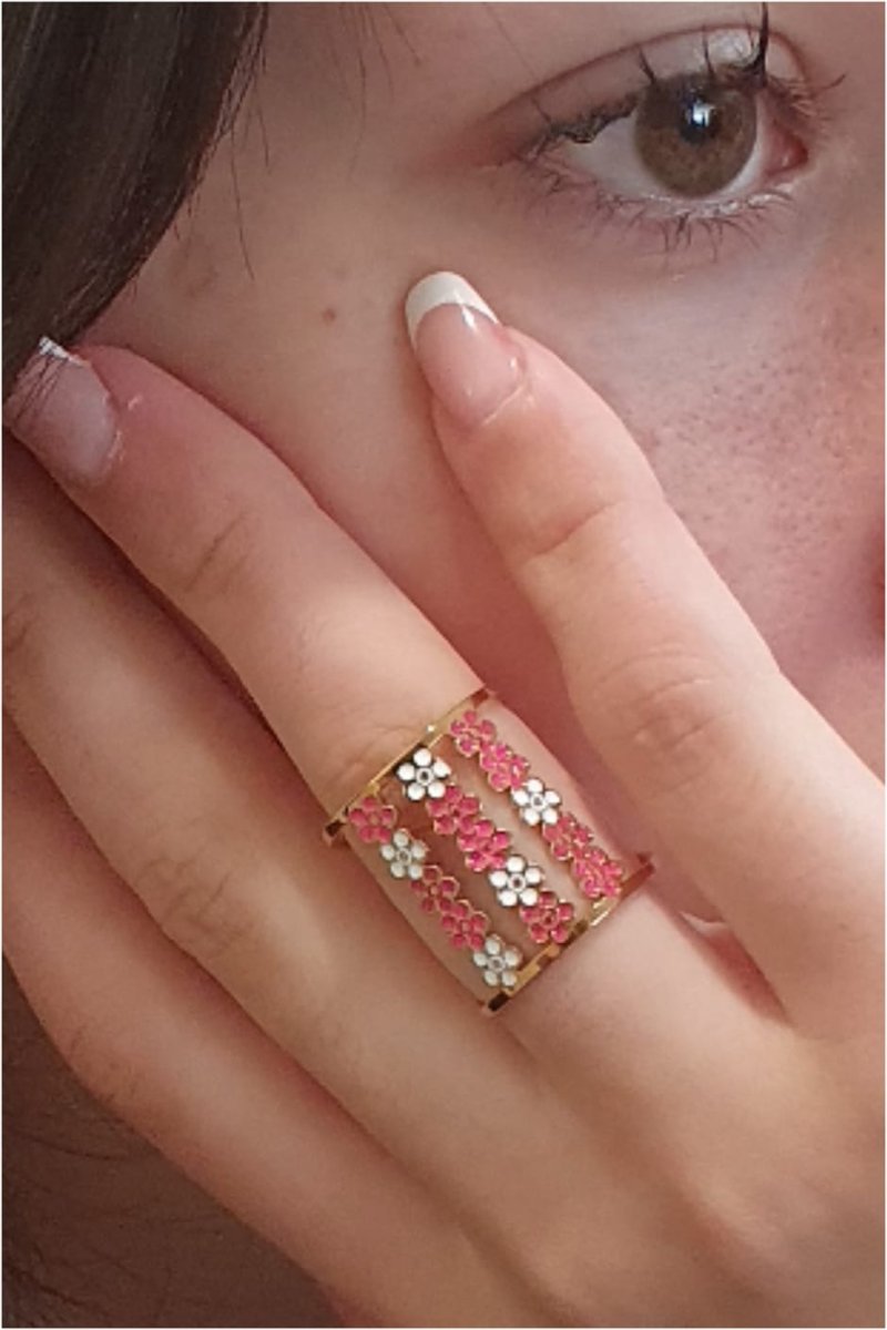 Anillo mujer acero dorado margaritas - Imagen 3