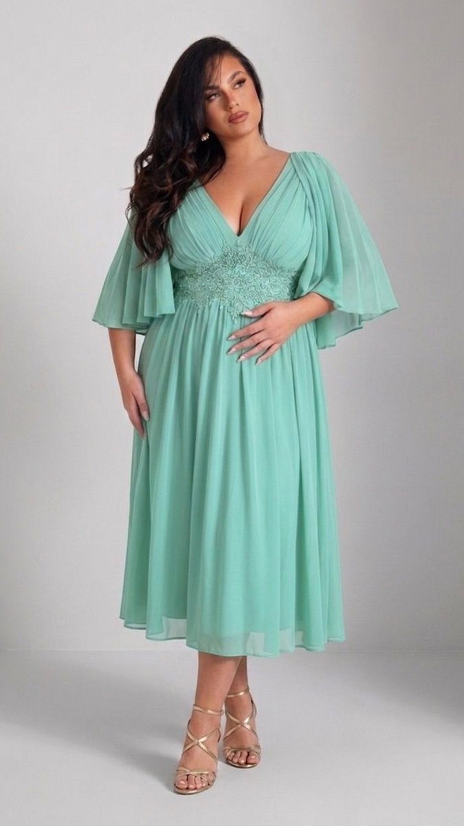 Vestido Capa Cintura Flores Curvy Midi - Imagen 2