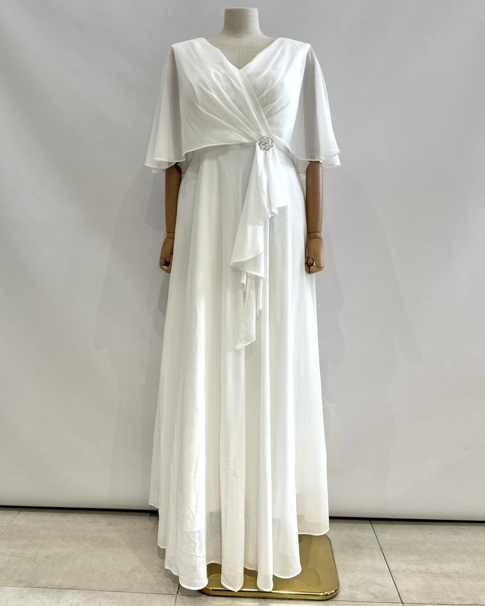 Vestido Capa Broche Flor Escote Curvy Novia - Imagen 3