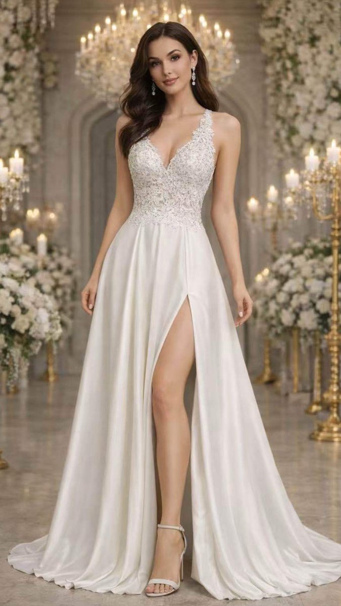 Vestido Encaje Falda Seda Novia - Imagen 5