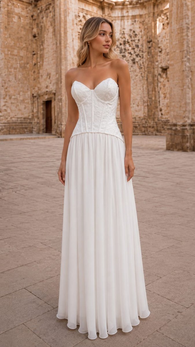 Vestido Corsé Lentejuelas Falda Gasa Novia - Imagen 3