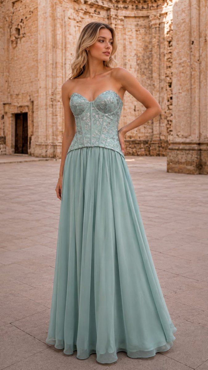 Vestido Corsé Lentejuelas Falda Gasa - Imagen 2