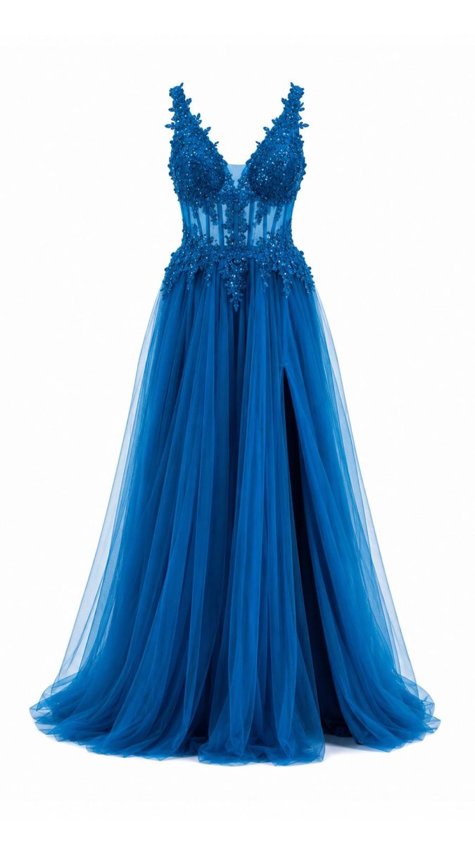 Vestido Tul Largo Corsé Abertura - Imagen 6