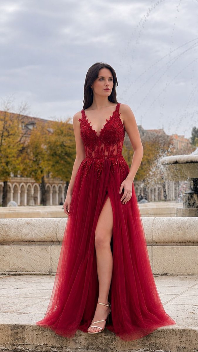 Vestido Tul Largo Corsé Abertura - Imagen 8
