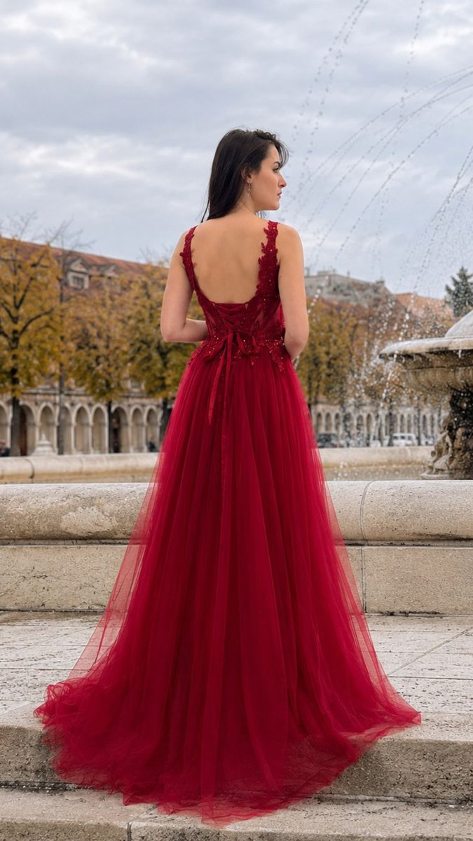 Vestido Tul Largo Corsé Abertura - Imagen 9