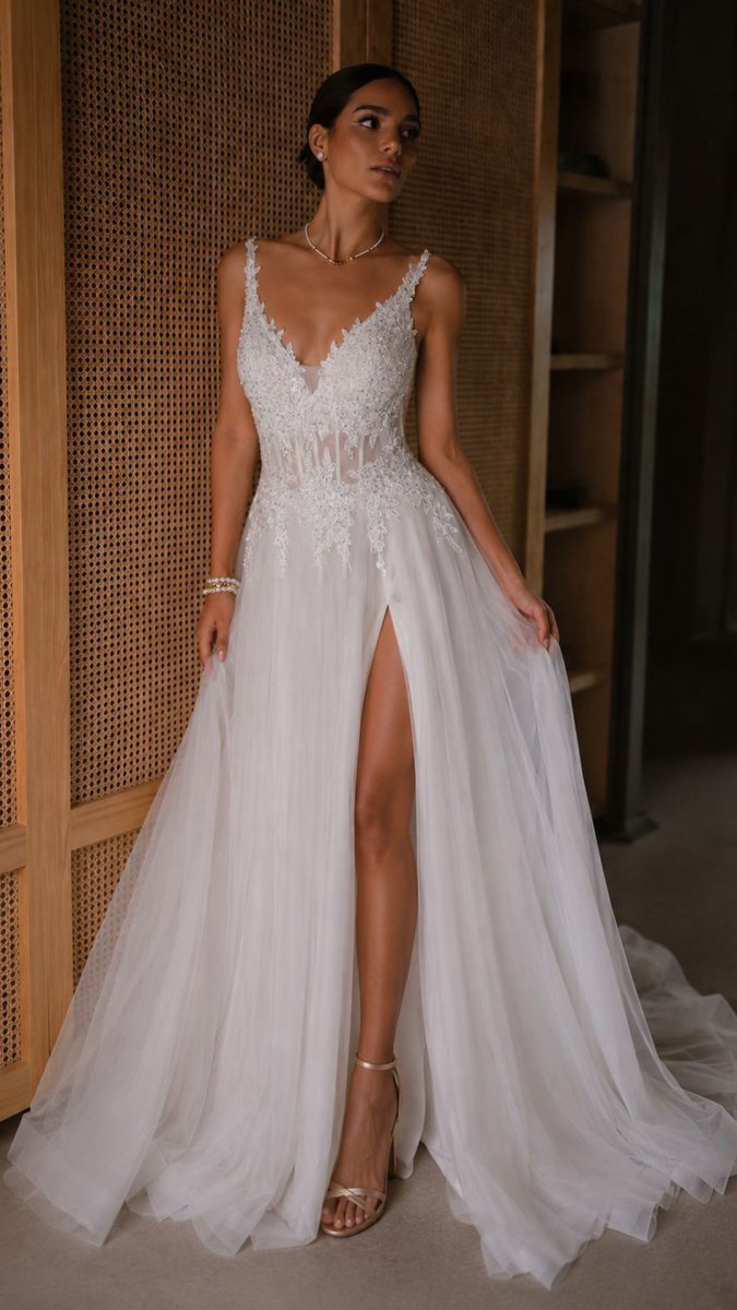 Vestido Tul Largo Corsé Abertura Novia Curvy - Imagen 5