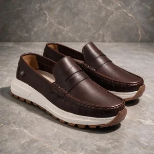 Mocasines Deportivos Hombre en Cuero Café