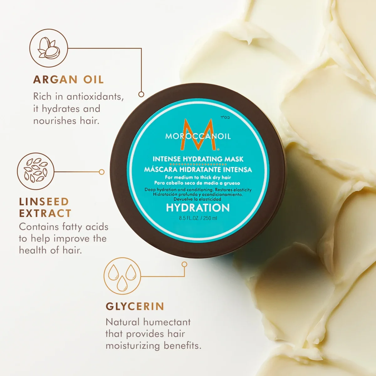 Moroccanoil Intense Hydrating Mask – 250 ml Mascarilla intensiva de hidratación profunda para cabello seco y deshidratado - Imagen 3