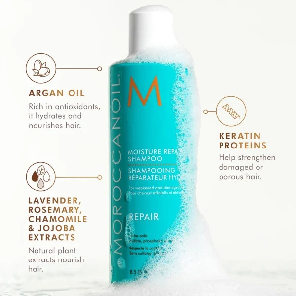 Moroccanoil Moisture Repair Shampoo – 250 ml Shampoo reparador e hidratante para cabello dañado o tratado químicamente - Imagen 3