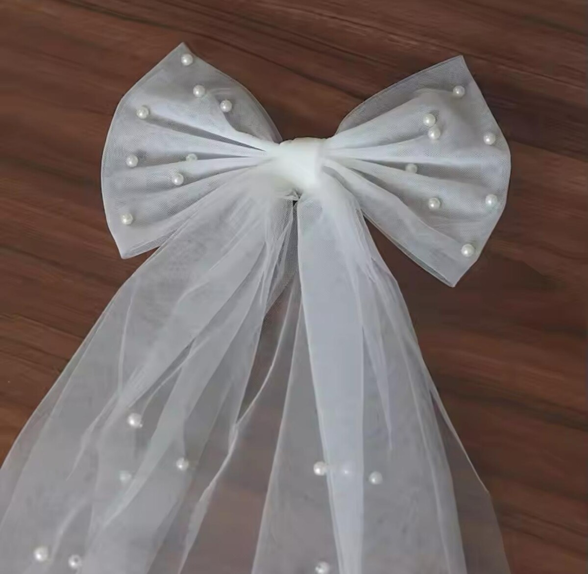 Tocado Velo Lazo Tul Con Perlas - Imagen 4