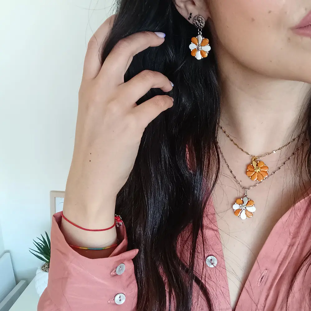 Pendientes SISI Blanco/Damasco - Imagen 3