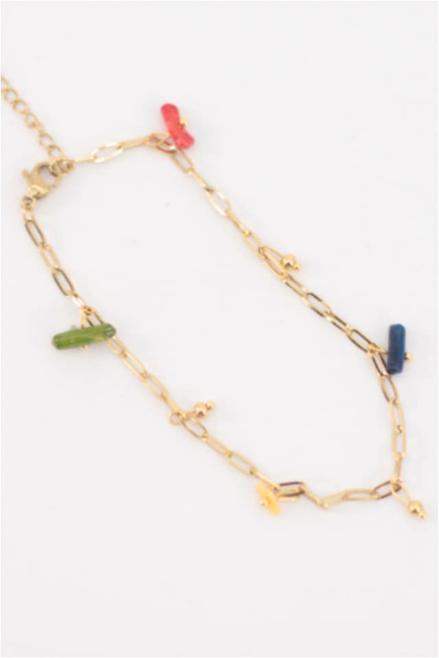 TOBILLERA MUJER ACERO DORADO PIEDRAS COLORES - Imagen 3