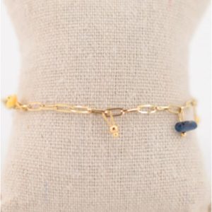 TOBILLERA MUJER ACERO DORADO PIEDRAS COLORES
