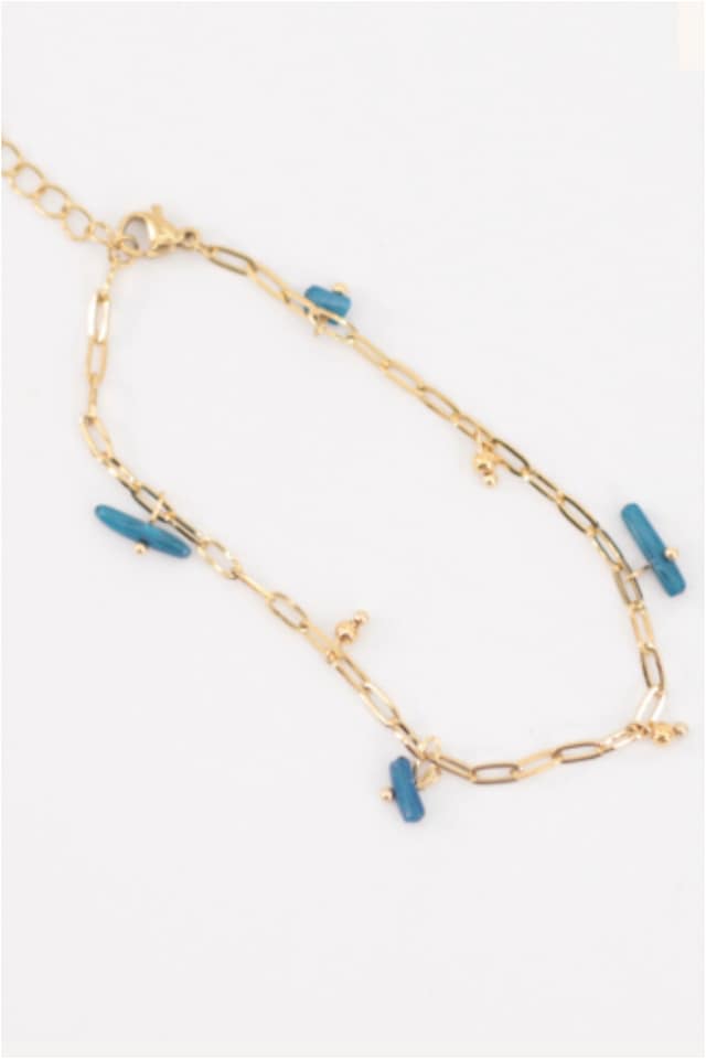 TOBILLERA MUJER ACERO DORADO PIEDRAS TURQUESA - Imagen 3