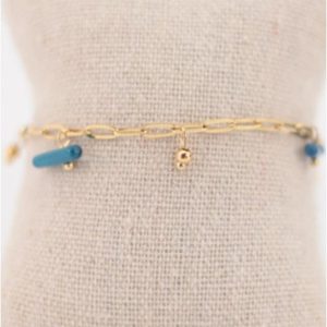 TOBILLERA MUJER ACERO DORADO PIEDRAS TURQUESA