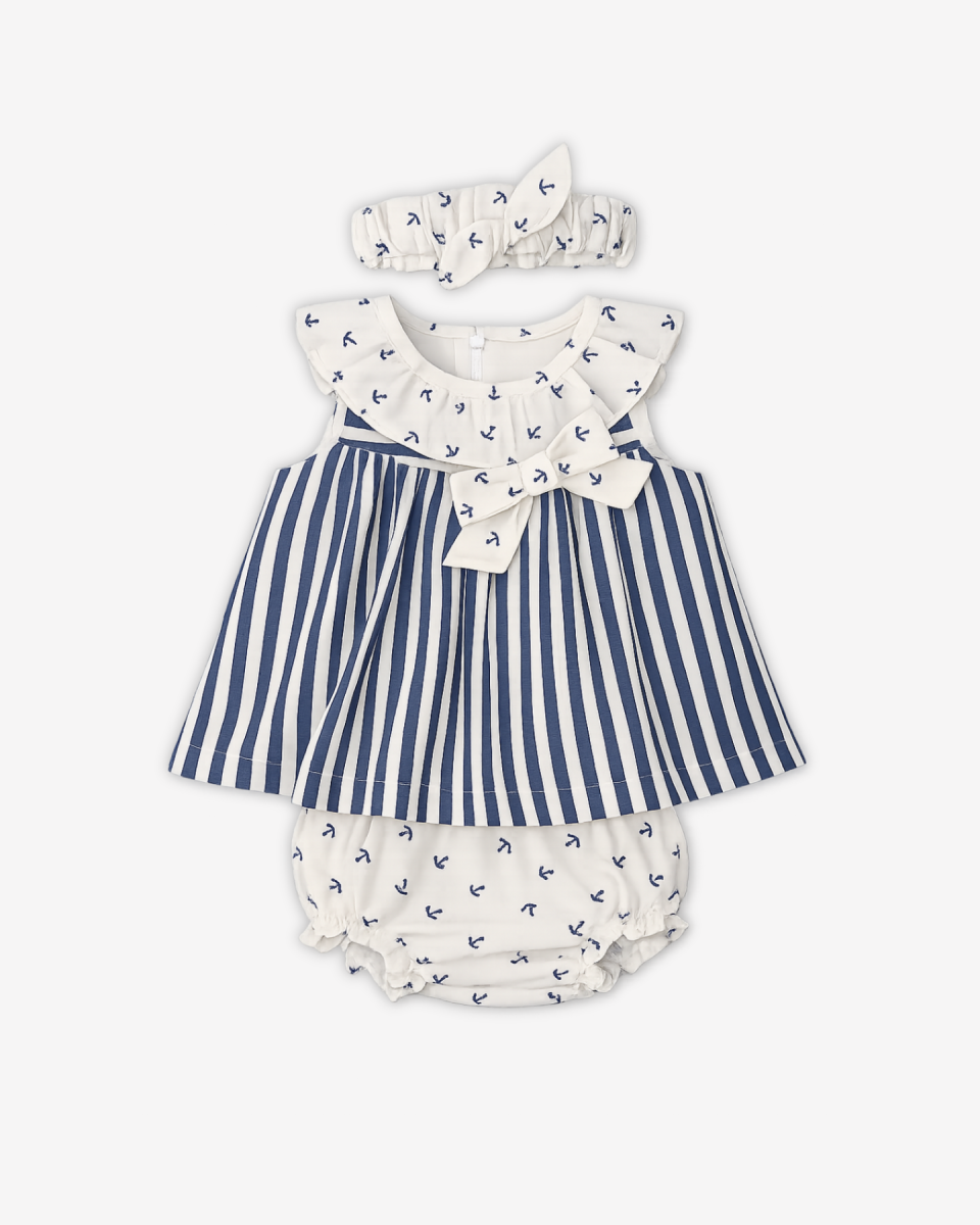Conjunto Marinero de Blusa a Rayas, Ranita y Diadema – BBZ Creaciones - Imagen 2
