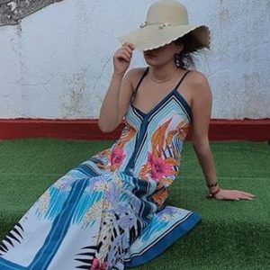 Vestido largo mujer escote pico