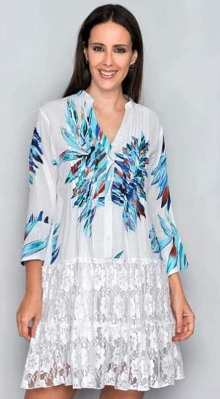 Vestido camisero mujer con falda encaje - Imagen 2