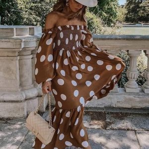 Vestido mujer largo boho lunares