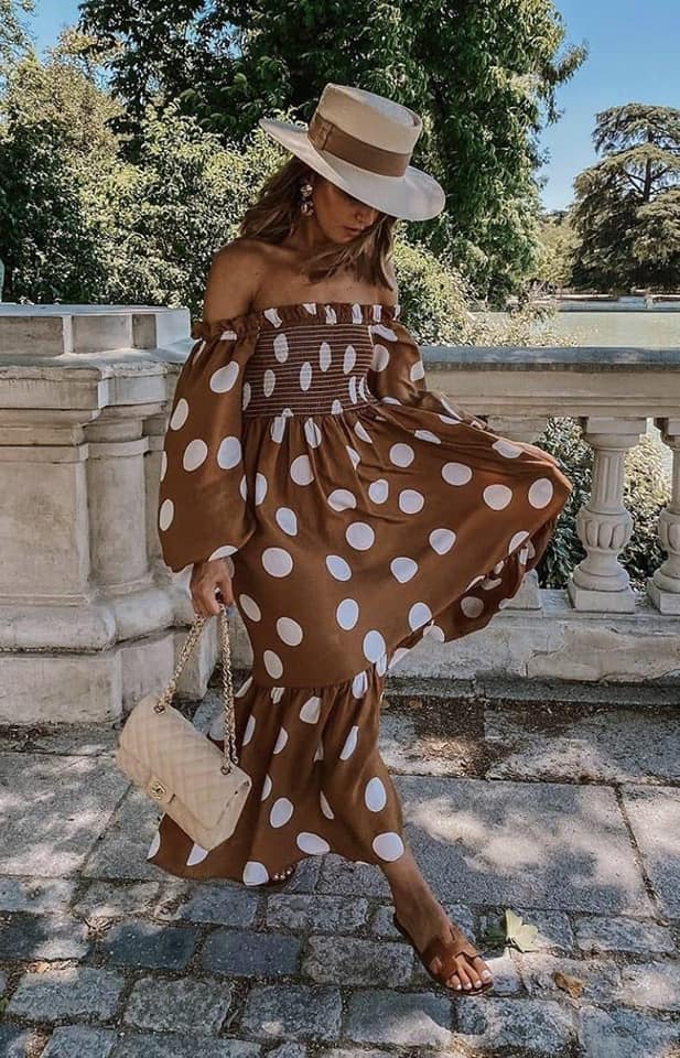 Vestido mujer largo boho lunares