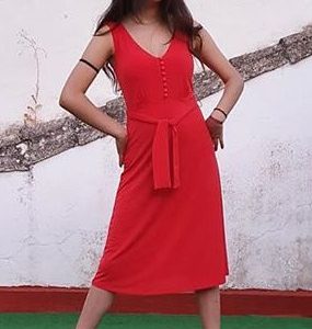 Vestido mujer midi escote pico